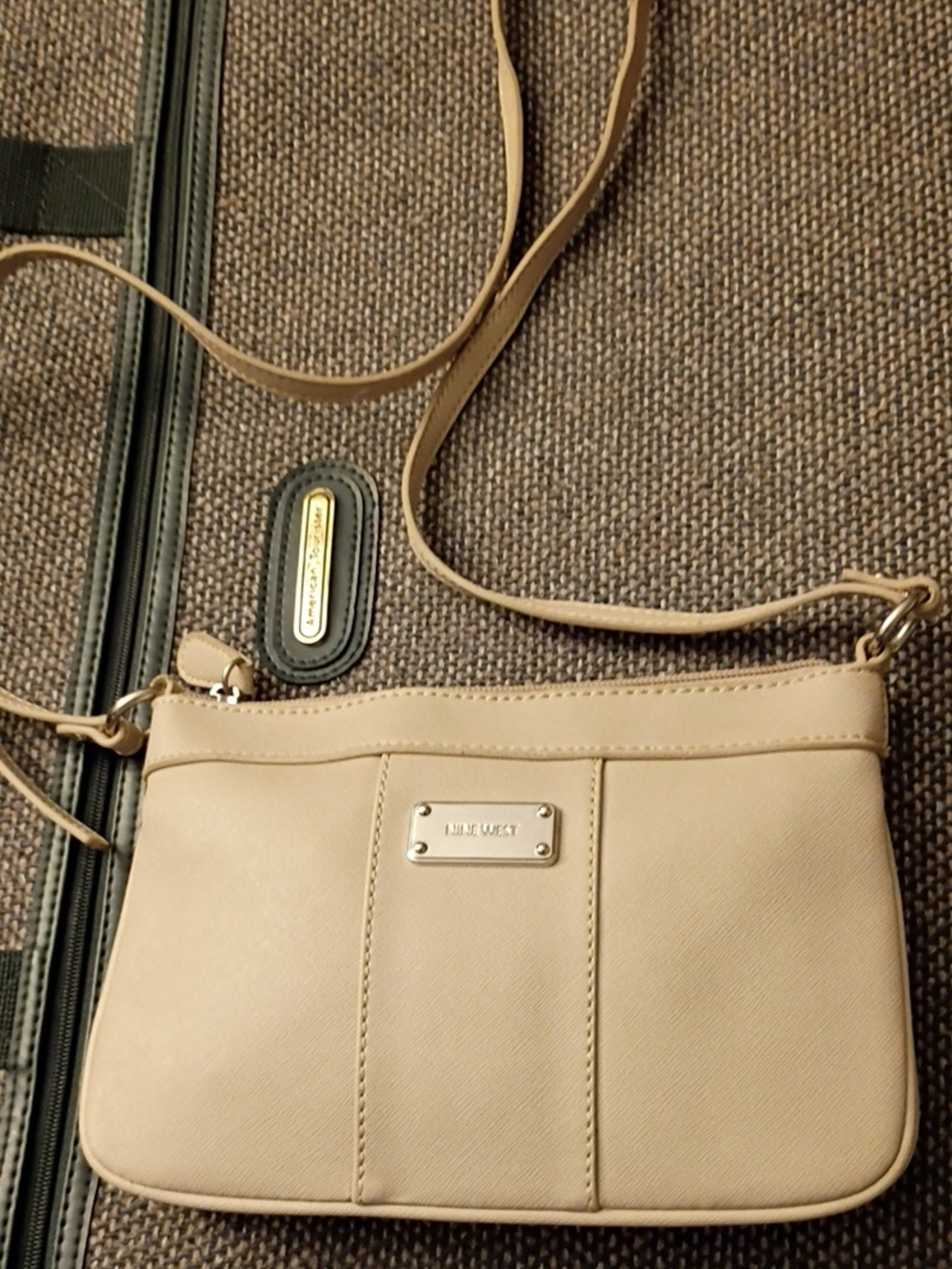 Nine West Beige Crossbody Bag with Gold Plaque